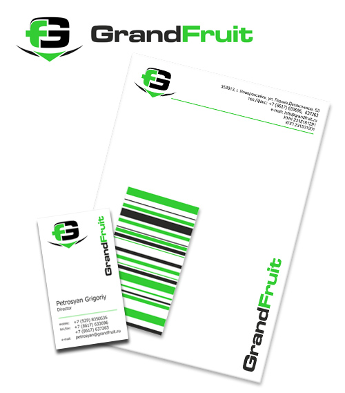 Фирменный стиль  компании «Гранд Фрут»: визитка,  бланк 