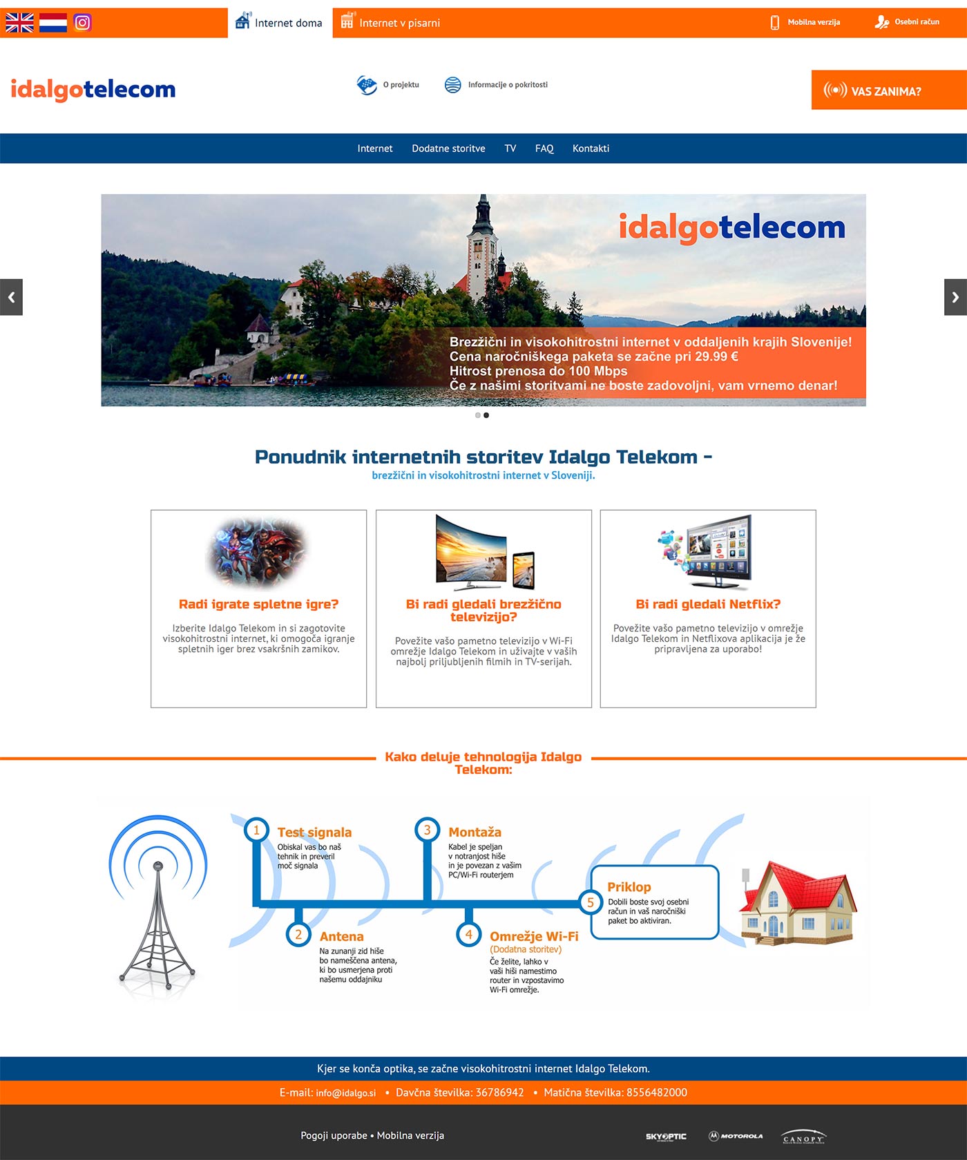 Разработка, создание и дизайн  Сайт  Idalgo Telecom Slovenia 